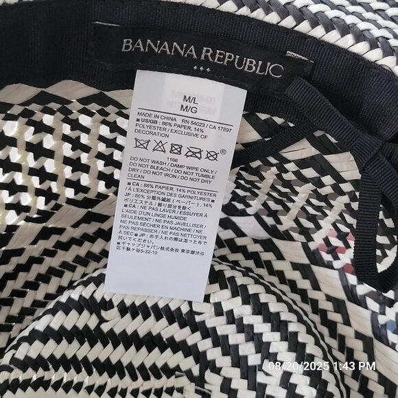 BANANA REPUBLIC Western Hat Black White Straw Womens M/L Adjustable - Picture 5 of 6